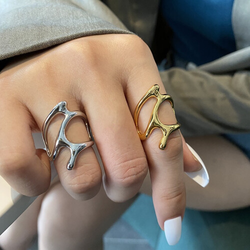 (Gold) 1PCS Irregular Geometric Metal Ring Female Personalized Open Knuckle Ring 1