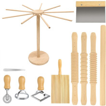Pasta Making Tools, Wooden Pasta Making Kit with Threaded Rolling Pins, Long Rolling Pin,Rotatable Pasta Drying Rack