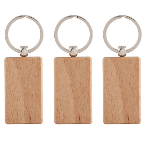 300 Blank Wooden Keychain Rectangular Engraving Key ID Can Be Engraved DIY