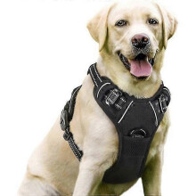 Dog harness anti-pull harness with 2 leash attachments, adjustable soft padded dog vest harness, reflective choke-free (black, L).