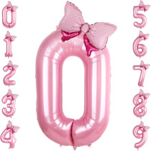 Ballon mini nœud avec ballon chiffre rose de 101,6 cm (40 pouces), ballon en mylar métallisé pour décorations de fête d'anniversaire, ensemble