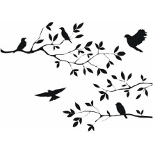 Decorativ metalic cu păsări pe ramură, ornament cu siluetă de frunze agățate pentru personalizare DIY, decor interior și exterior autoadeziv