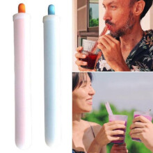 (Blue) Ice Straw Maker Quick Release Easy to Clean High Temperature Resistant DIY Silicone Milk Juice Drink Cola Ice Straw Mold Kitchen Tool