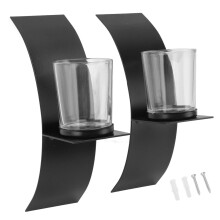 Suport de lumânări cu tavă integrată, suport de lumânări de perete cu cadru din fier sudat manual, design arcuit tridimensional pentru