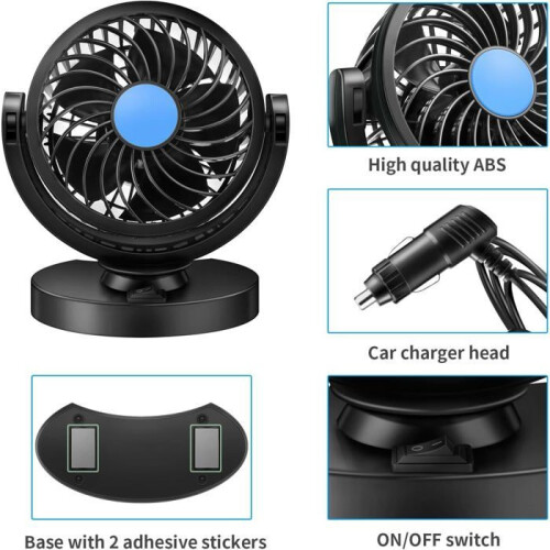 Μίνι ηλεκτρικός ανεμιστήρας αυτοκινήτου 12V 360 μοιρών περιστρεφόμενος φορητό 2
