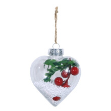 Boules décoratives suspendues en plastique avec corde en chanvre, en forme de cœur, transparentes et remplissables, pour décorations de Noël et