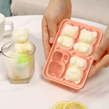 (Blue) Bear-Shaped Silicone Ice Cube Tray with Lid Food-Grade Easy-Release Mold Leak-Proof Stackable Ice Cube Maker Home Bar Essential