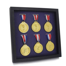 Vitrine pour médailles et photos, cadre élégant pour une seule médaille et une seule photo avec aspect bois naturel, construction en MDF de