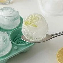 (Pink) Rose-Shaped Silicone Ice Cube Mold 4 Grids Party Ice Mold Creative DIY Ice Tray Home Ice Maker