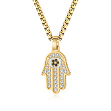 9ct Yellow Gold Hamsa Hand Magen David Star Diamond Cut Charm Pendant Fine Jewelry Gift