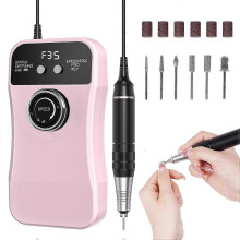 Portable Nail Drill 35000 RPM Professional Electric Nail File for Acrylic Nails Gel Polishing and Removal, Pink, 1 Set