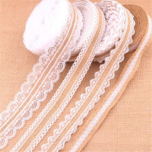 Ruban de dentelle à motif vintage, garniture décorative élégante pour mariages et fêtes, lot de 4 pièces de 2 mètres en jute et dentelle,