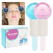 (Blue) Face Ice Roller Ball Facial Ice Therapy Massager Crystal Beauty Ice Globe Skin Care Tool for Cold Therapy and Puffiness Relief, 2 Pack