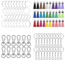 Acrylic Keychain Kit: Transparent Blank Keychains with Leather Tassels and Jump Rings - Party Favors and Accessories