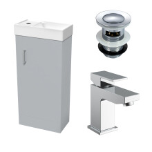 Nes Home Matte Grey 400mm Cloakroom Vanity Basin Unit Basin Mixer Tap & Waste