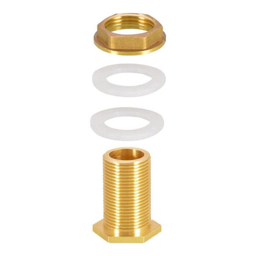 Solid Brass Bulkhead Fitting, 6 Sets 3/8 Inch Female 1/2 Inch Male Solid Brass Water Tank Connector Threaded with Ring 2