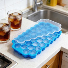 (Pink) Silicone Ice Cube Mold 37-Cavity Honeycomb Ice Cube Tray with Lid Large