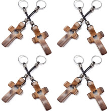 8Pcs Walnut Wood CrossKeychain Handheld Wooden KeyChain Fingertip Stress Relief Gifts Pocket