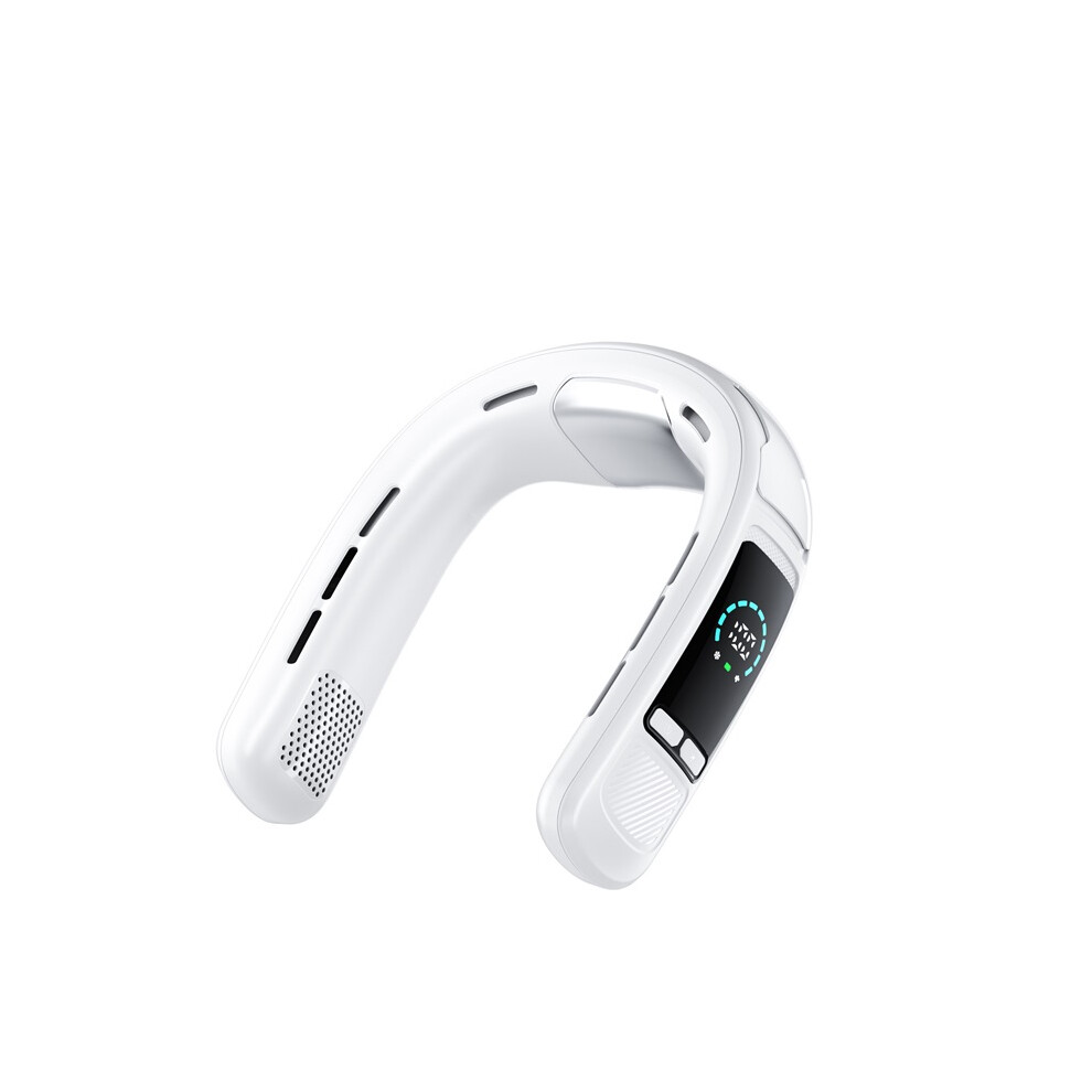 Portable Neck Fan 6000Mah Usb Rechargeable Adjustable Cooling Fan With Digital Display White 8589416311730