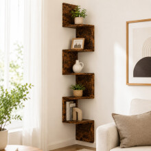 Alivio 5-Tier Wall-Mounted Floating Corner Shelf with Zigzag Design, 125 x 20 x 20 cm (Brown)