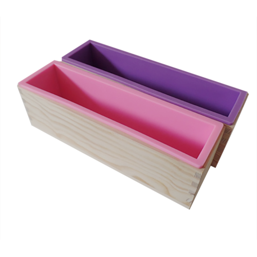 (purple) Flexible Rectangular Handmade Soap Mold with Wooden Box DIY Loaf Pudding Mould 2
