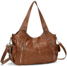 (Dunkelbraun-b) Generisch Women's Handbag Soft Leather Tote Bag Large Capacity Hobo Shopper Vintage Brown Slouchy Shoulder Bag for Work School Travel