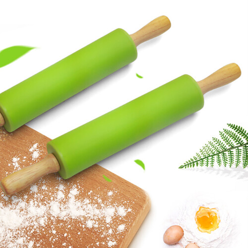 (red) Non-stick Silicone Rolling Pin Cake Dough Roller Pizza Pasta Baking Kitchen Tool 2