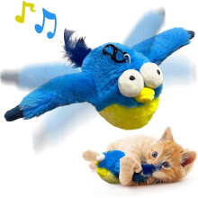 Cat Toys, Flapping Wings Blue-Bird, No Flying, Chirping Bird Interactive Catnip Toy for Indoor Cats, Touch Activated, Rechargeable