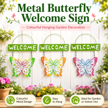 Colourful Metal Butterfly Welcome Garden Sign