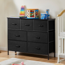 Fabric Dresser with 7 Drawers Black