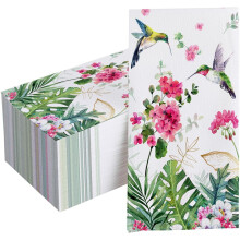 Hummingbird Paper Napkins Spring Summer Geranium Palm Leaf