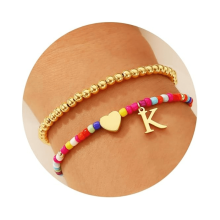Colorful 14K Gold-Plated Initial Heart Bracelet for Women & Girls – A-Z Charm Jewelry, Teen Gift (Compatible with Teen Kids)