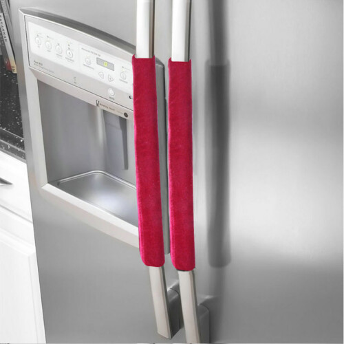 (Red) 2PCS Refrigerator Door Handle Cover Kitchen Decor Antiskid Anti-static Protector 1