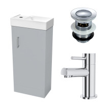 Nes Home Matte Grey 400mm Cloakroom Vanity Basin Unit Mixer Tap & Waste