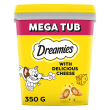 Dreamies Cheese Cat Treats 350g, Pack of 2 Crunchy Cat Snacks with Soft Centre
