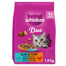 WHISKAS 1+ DUO Surf & Turf Dry Cat Food 4x1.9kg