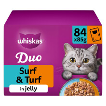 Whiskas 1+ Adult Tasty Duo in Jelly 84 Pouches, Wet Cat Food, Surf and Turf, Meg