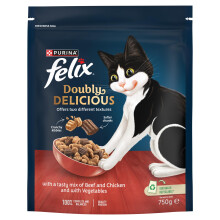 FELIX Doubly Delicious Beef, Chicken & Vegetables Dry Cat Food 750g (Pack of 4)