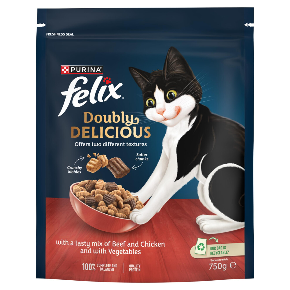 Photos - Cat Food Felix Doubly Delicious Beef, Chicken & Vegetables Dry  750g  (Pack of 4)