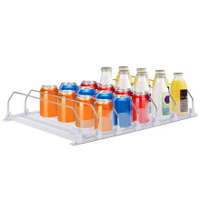 Organizador de bebidas com largura ajustável, organizador de latas de refrigerante com sistema de empurrar para fácil acesso e armazenamento