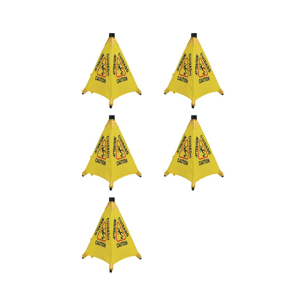 5X Caution Wet Floor Sign, Slippery When Wet Pops Sign, Wall Mounted Foldable Bilingual Safety Warning Alert Cone 6032884145366
