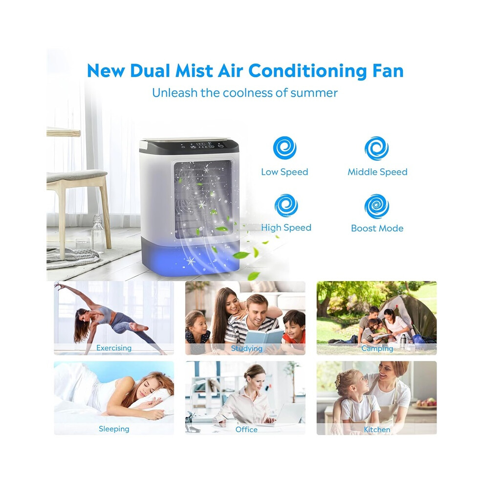 Portable Air Cooler With Dual Mist Ice Compartment Desk Fan White 8586373540432