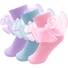 Girls Ruffle Dress Socks for Toddlers 3 Pairs