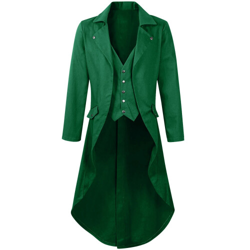 Men's Victorian Steampunk Tailcoat Jacket Green 4XL