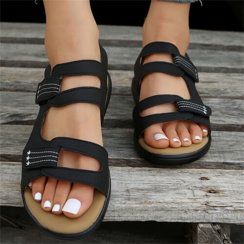 Women's Flat Striped Sandals Black Size 7