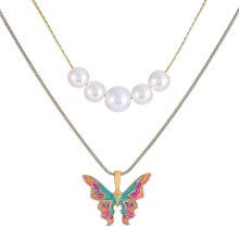 Exquisite Layered Pearl Butterfly Necklace for Women, Necklace Butterfly Pendant Layered Necklace Fashion Jewelry Gift