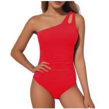 Women's One-Shoulder Tummy-Control Swimsuit Red L