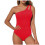 Women's One-Shoulder Tummy-Control Swimsuit Red L 1