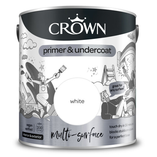 Crown Crown Multi Surface Primer Undercoat Quality Paint WHITE 2.5L