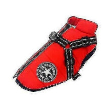(3XL, Red) Large Pet Dog Jacket With Harness Winter Warm Dog Clothes Waterproof